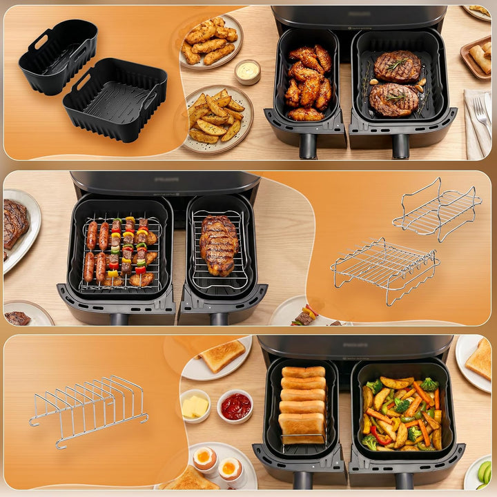 Heissluftfritteuse Silikonform Set für Philips Dual Basket 9L (6L+3L) | Airfryer zubehör Set für Phi