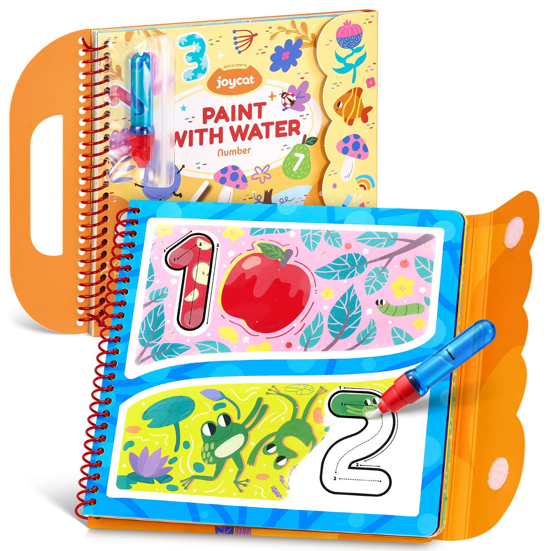 JoyCat Zahlen Aquarell-Reveal-Set, Malen mit Wasser | Wiederverwendbares Malbuch mit 14 Aktivitätsse