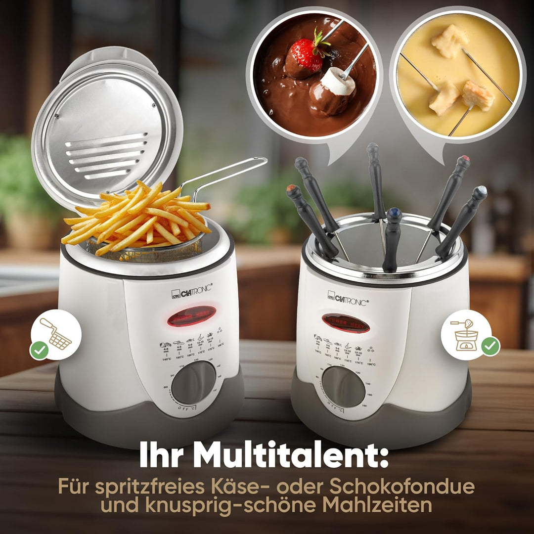 Clatronic Fondue-Fritteuse FFR 2916, 2in1 Benutzung, Bedienfeld mit Kontrolldisplay, 6 Fonduegabeln,