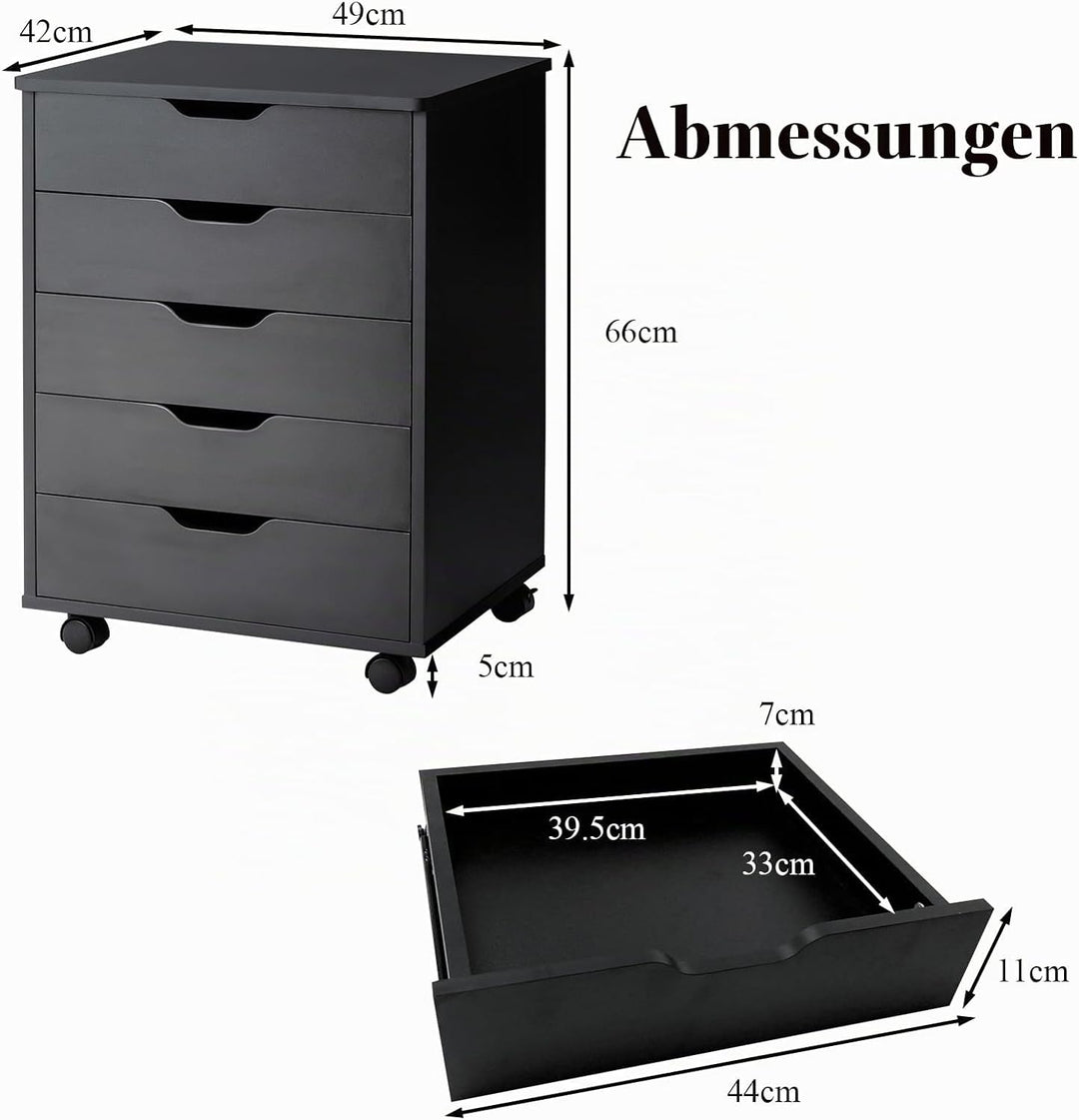 KOMFOTTEU Rollcontainer mit Schubladen, mobiler Aktenschrank Schubladenschrank mit Räder, Bürowagen