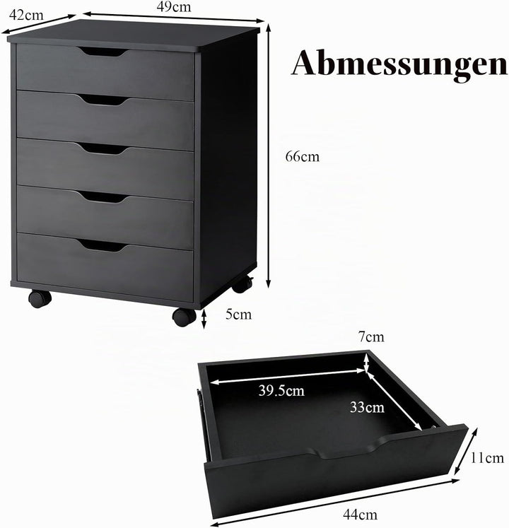 KOMFOTTEU Rollcontainer mit Schubladen, mobiler Aktenschrank Schubladenschrank mit Räder, Bürowagen