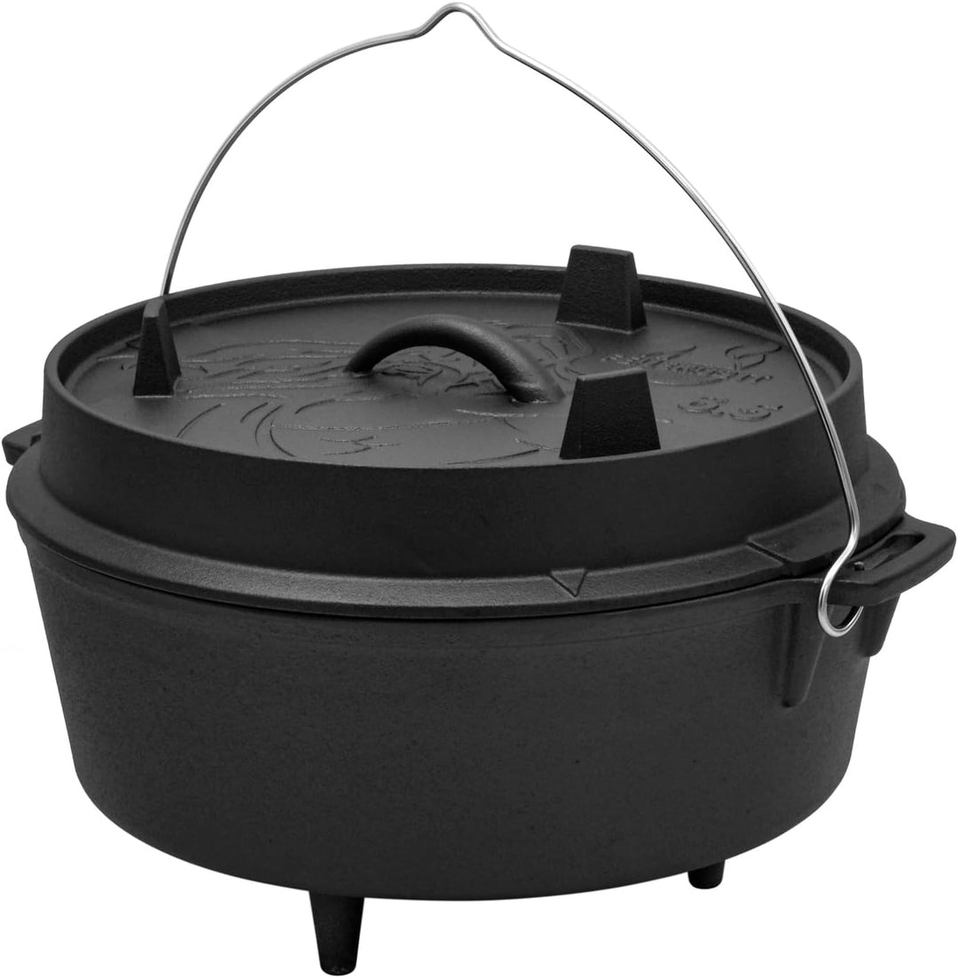 Dutch Oven Gusseisen 6,5 Liter mit Füssen – Schmortopf, Bräter mit Deckel für Grill, Lagerfeuer, BBQ