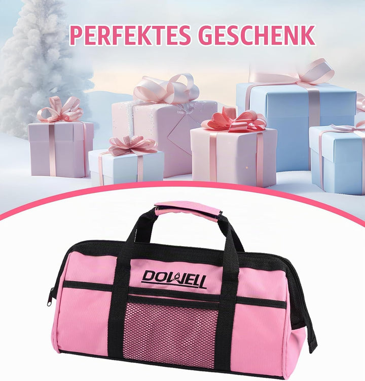 DOWELL 14 Stück Werkzeuge Set Pink, Werkzeugsatz mit Aufbewahrungstasche für Heimdekoration, DIY Geb