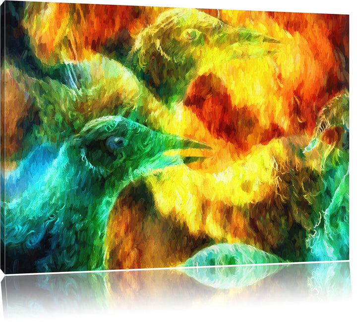 Pixxprint Vogel Phönix Collage Kunst / 100x70cm Leinwandbild bespannt auf Holzrahmen/Wandbild Kunstd