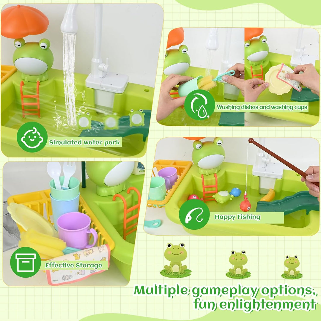 Ulikey Spielspüle Kinder, Küchenspüle Spielzeug Set mit Wasserkreislauf, 2-in-1 Elektrischem Wasserh