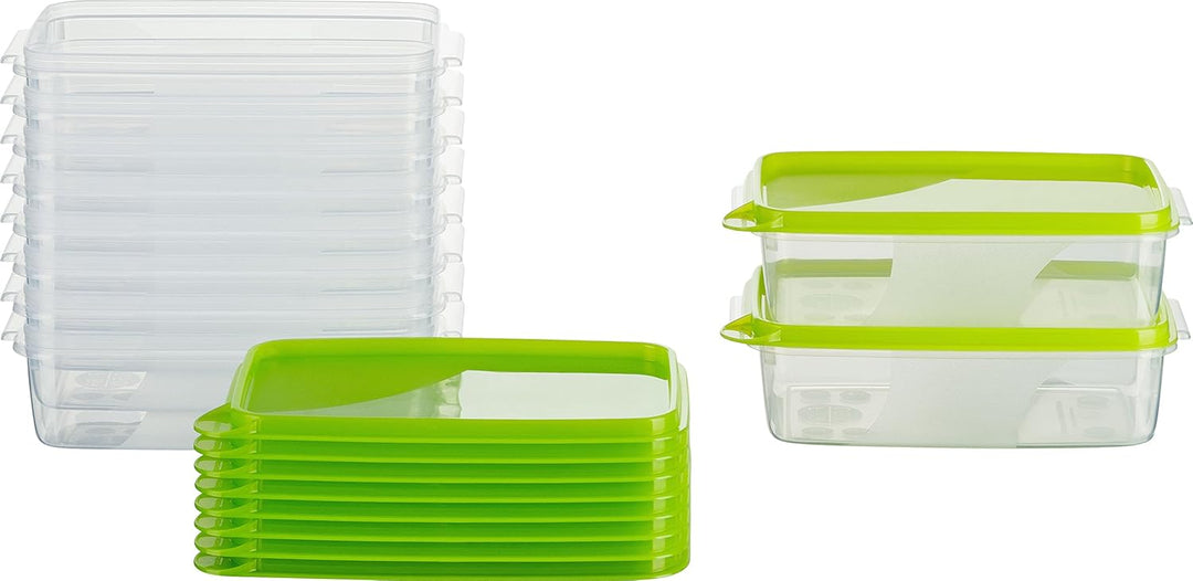 MiraHome Frischhaltedose Gefrierbehälter 0,5l rechteckig flach 15x10x5cm 10er Set grün Austrian Qual