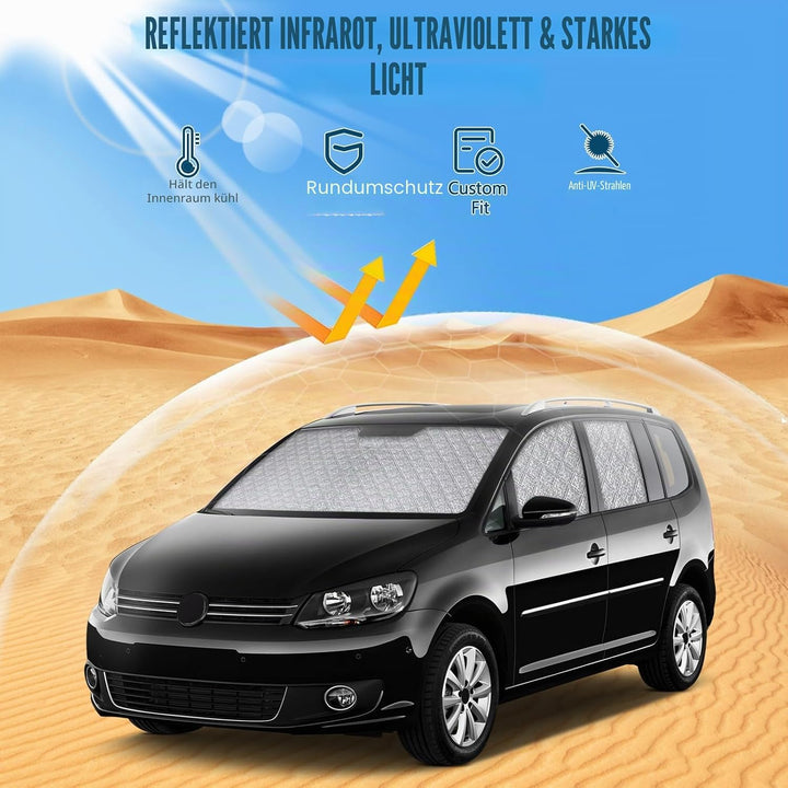 8PCS Sonnenschutz Auto Frontscheibe für VW Touran 5T 2016-2025 | Keine Saugnäpfe Erforderlich, Therm