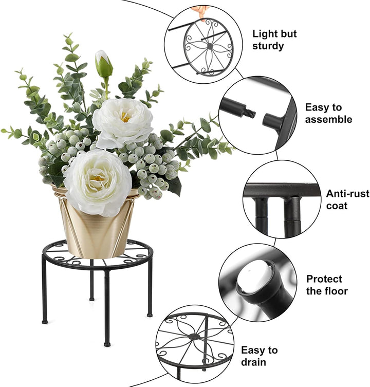 4er Set Blumenhocker Metall für innen, Schwarz Blumenbank Stand Wohnzimmer Blumenregal Balkon, Garte