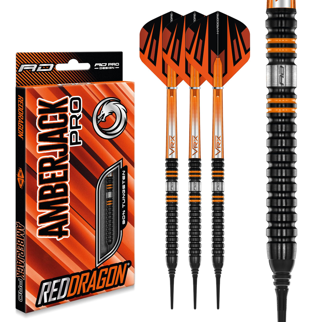 RED DRAGON Amberjack Pro Soft Series Premium-Wolfram-Darts-Set mit Flights und Stielen 18G Softip 1,