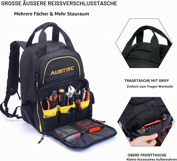AUMTISC Werkzeugrucksack Werkzeugtasche Hochleistungs-werkzeug rucksack mit Mehrzwecktasche Industri