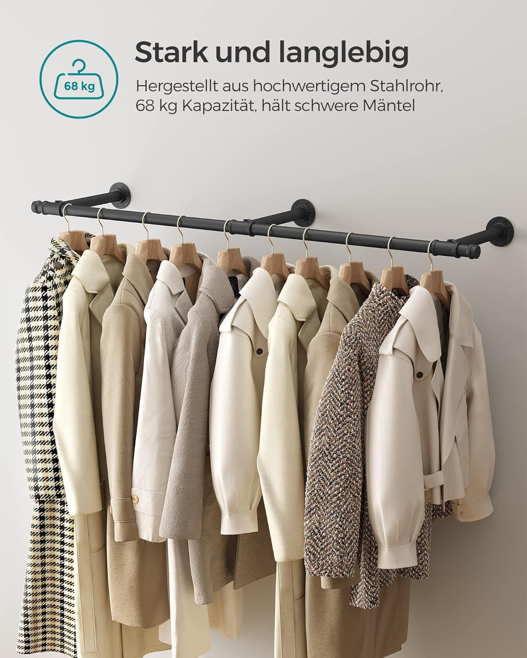 SONGMICS Kleiderstange für die Wand, 2er Set, Kleiderständer Wandmontage, Industrie-Design, platzspa