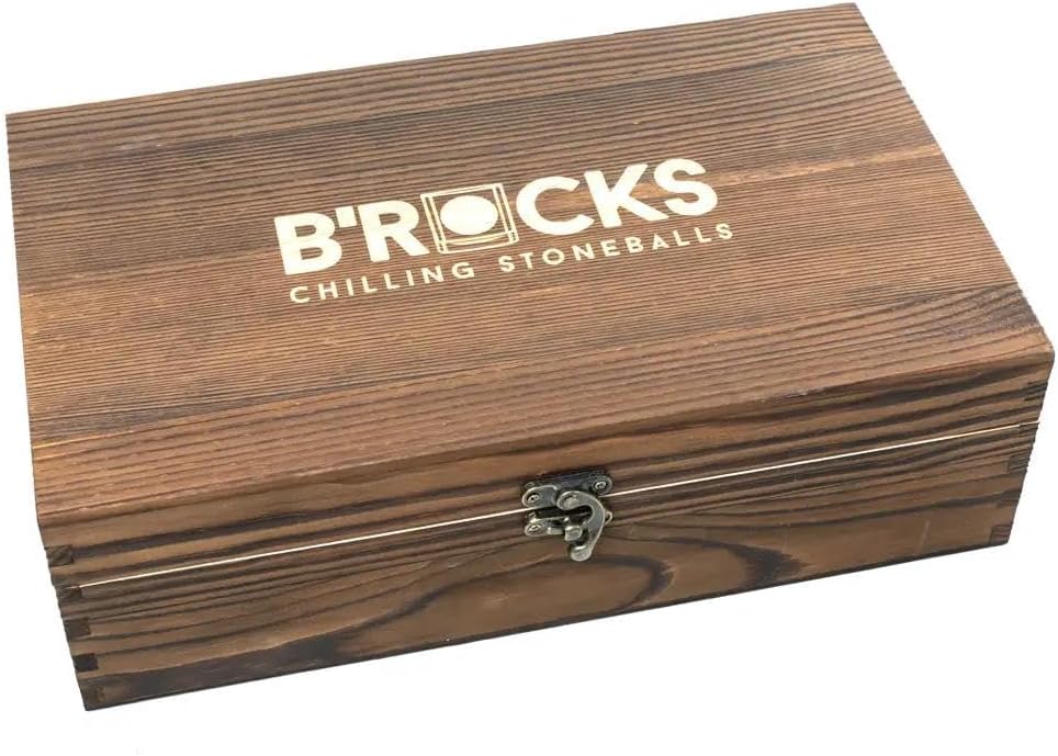 B'ROCKS Premium Kühlsteine | Whisky Steine Set | Geschenkset 4 Granit Steinkugeln 5cm Ø mit 2 Tumble