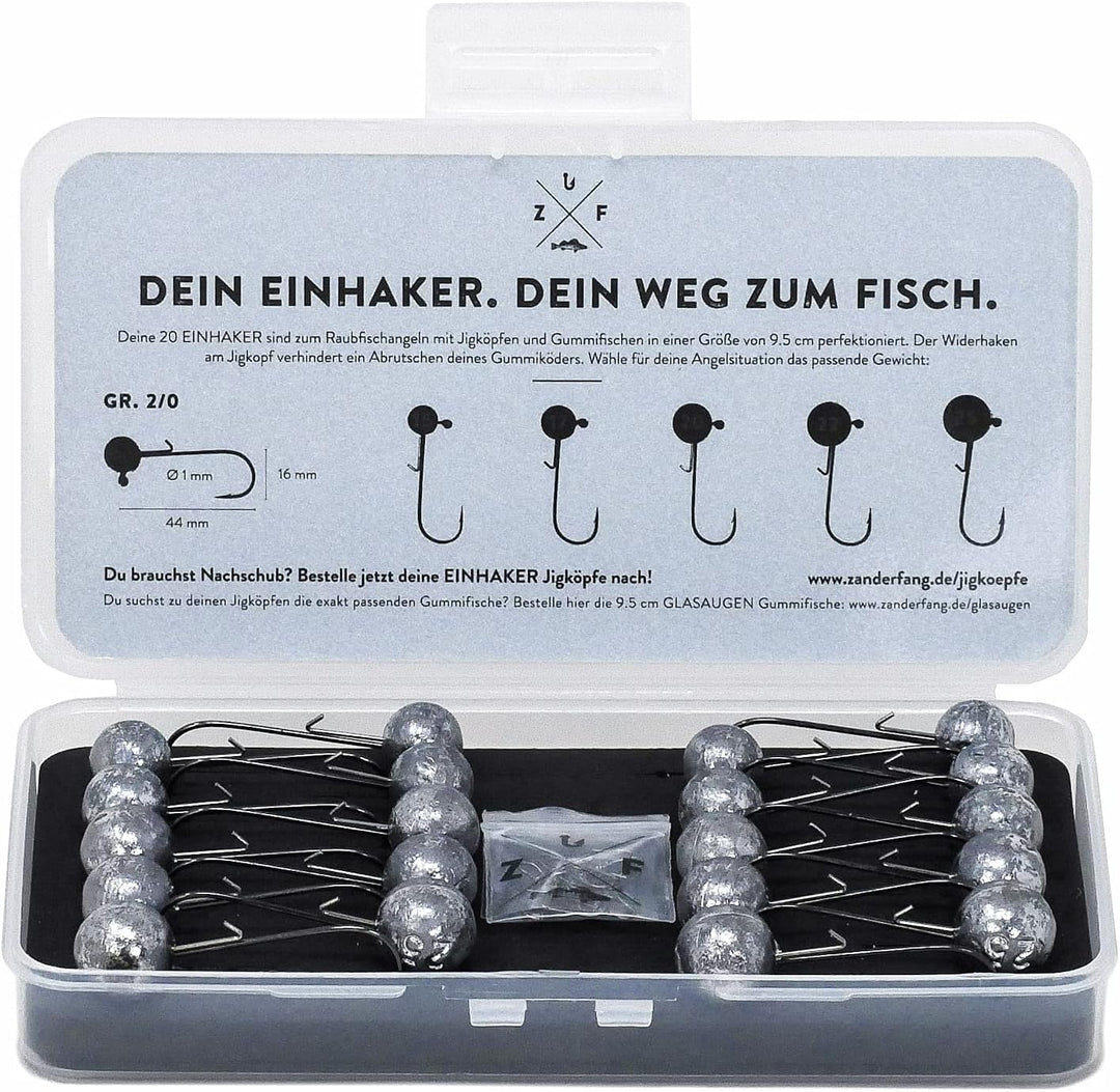 Zanderfang – Jigköpfe Angelhaken-Set Jighaken – Jigkopf Grösse 2/0 und 4/0 für Gummiköder von 8cm bi