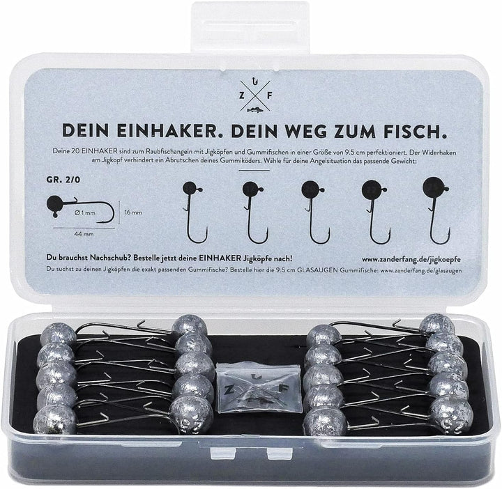 Zanderfang – Jigköpfe Angelhaken-Set Jighaken – Jigkopf Grösse 2/0 und 4/0 für Gummiköder von 8cm bi