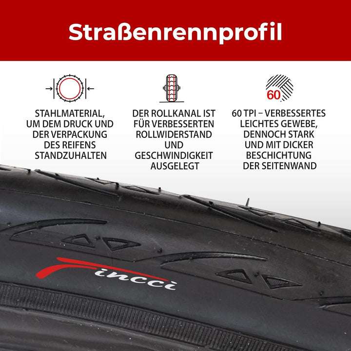 Fincci 700x25c Reifen 25-622 Fahrradreifen mit 3 mm Pannenschutz 60 TPI 700 x 25c Mantel für Radrenn