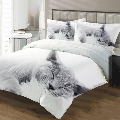 JEFFEL Katze Bettwäsche Set 135 x 200 cm, Tiermotiv, Kinderbettwäsche, Cat Muster Bettbezug 3D Haust