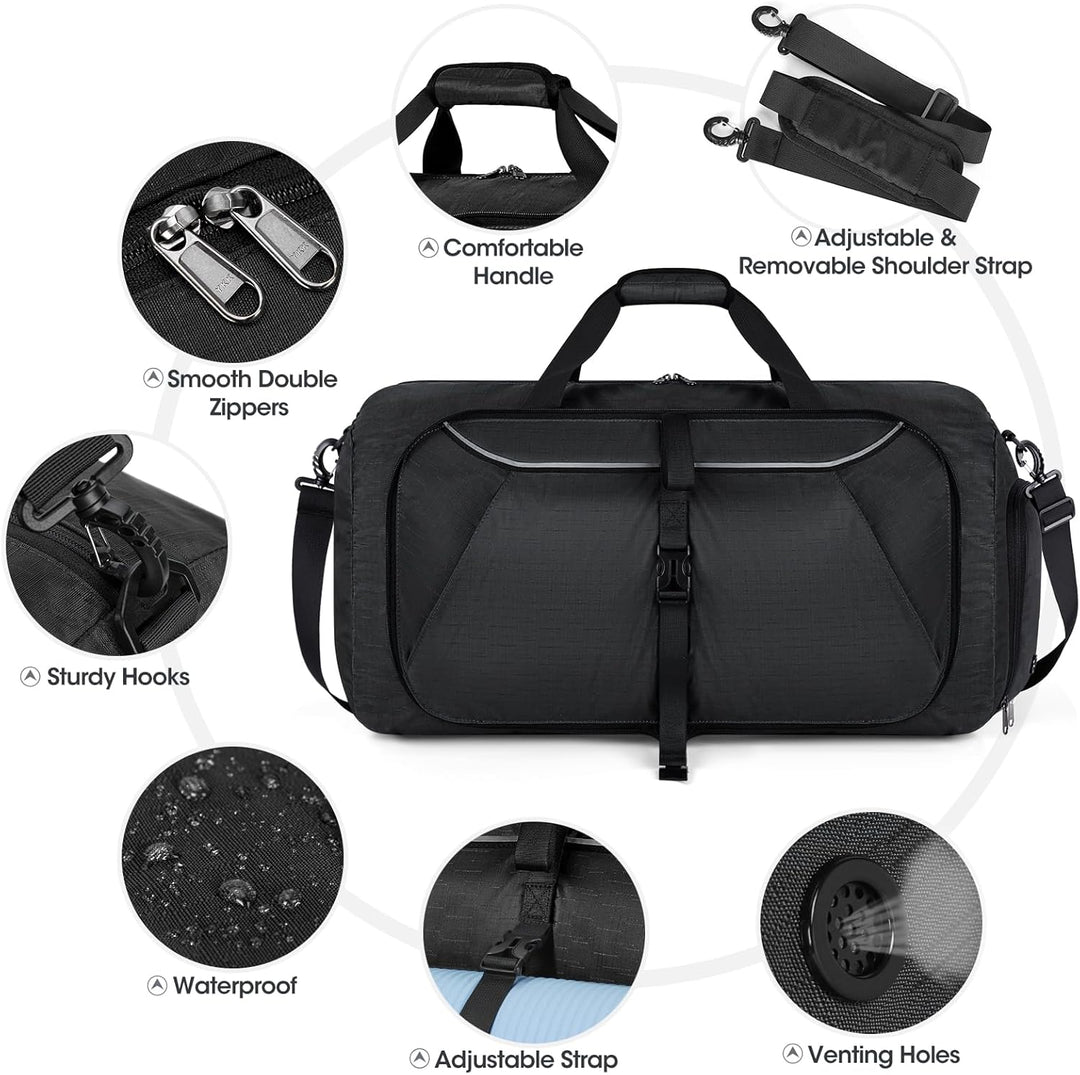 Faltbare Reisetasche 65L 80L 100L Grosse Leichte Sporttasche mit Schuhfach für Herren Damen Weekende
