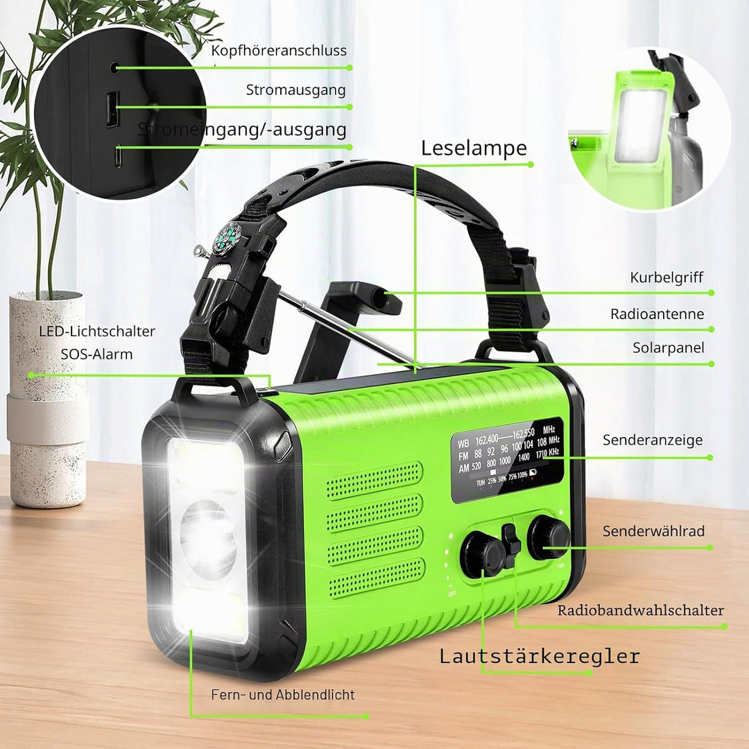 Notfall-Solar-Kurbelradio mit 20.000 mAh, AM/FM NOAA tragbares Wetterradio mit USB-Aufladung, Handy-