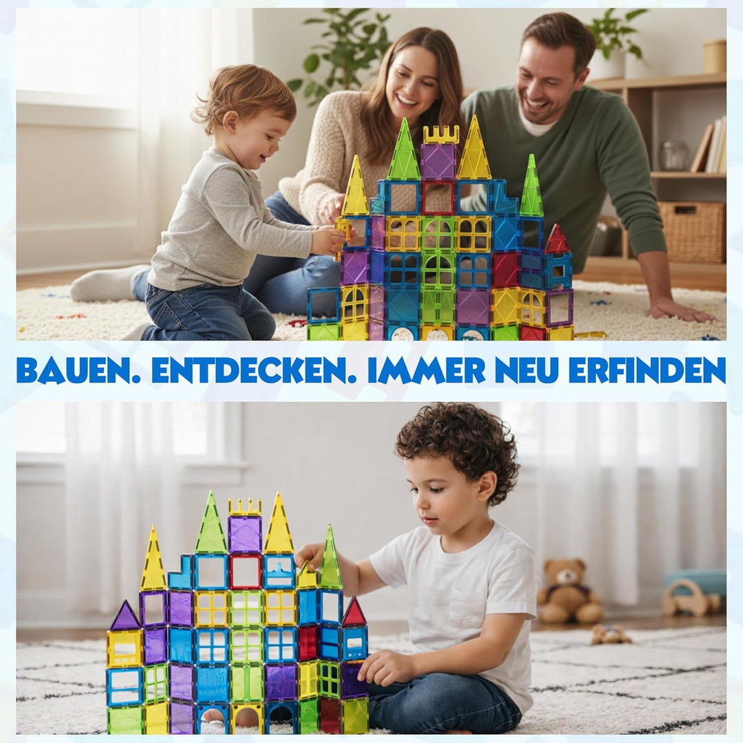 KIYARI Magnetbausteine 120 Teile – Grosse 7,5 cm Montessori Magnet Bausteine für Kinder ab 3 Jahren,