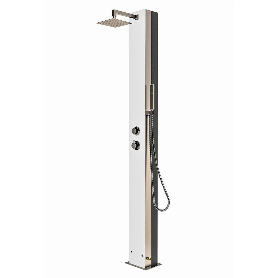IDEAL Solardusche TOBAGO mit weisser Glasfront Edelstahl V2A poliert | Aluminium Wassertank 25 l | K