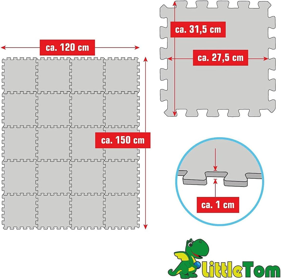 LittleTom 18 Teile Spielmatte Baby ab Null - 30x30 Schaumstoff Puzzlematte Kinder Isomatte Baby Spie