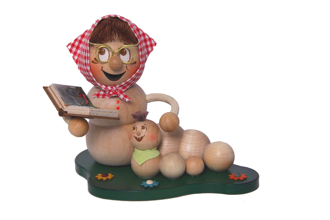 Drechslerei Kuhnert Rauchmann/Räucherfigur - Rauchwurm aus Holz - Rudi & ROSI - Motiv: Oma-ROSI mit