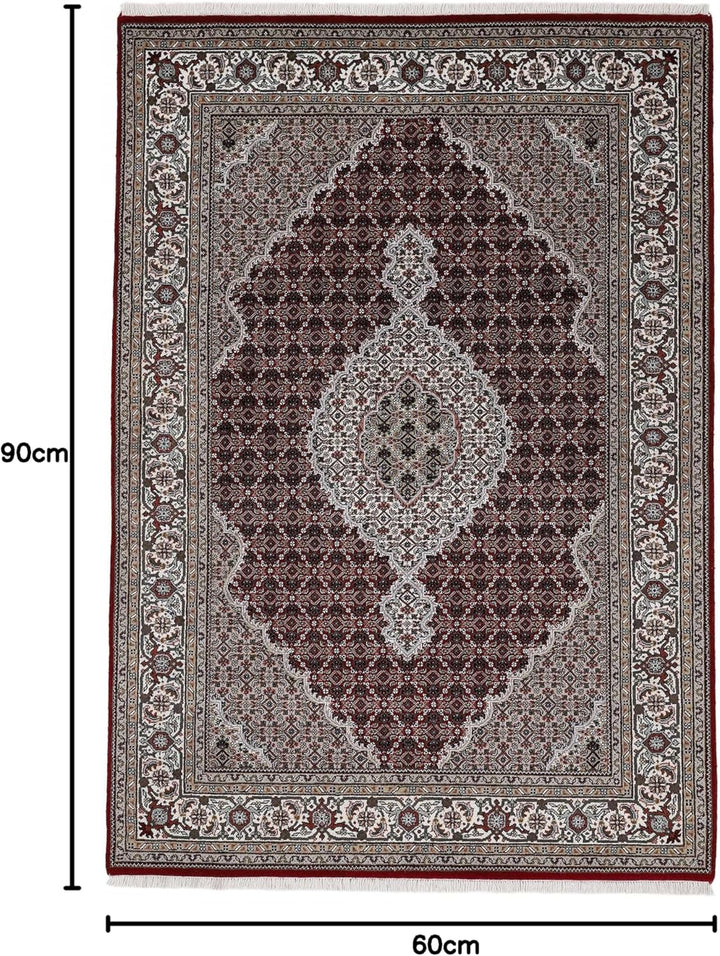 carpetfine Tabriz Mahi Teppich Rot 60x90 cm | Handgeknüpfter Teppich für Wohn- und Schlafzimmer 60x9