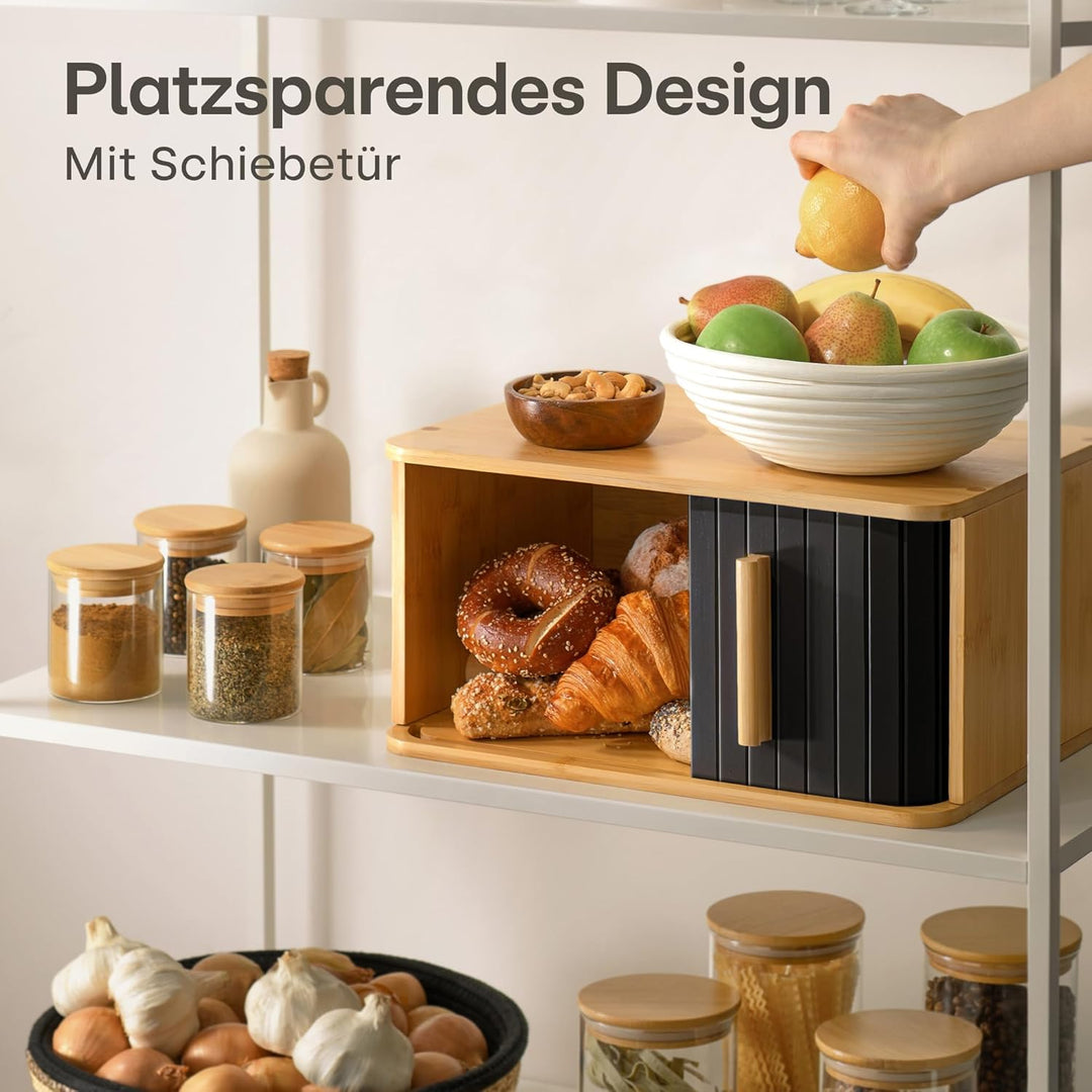 Praknu Brotkasten Gross aus FSC® Holz mit Schiebetür - Brotaufbewahrung 40x28cm - Platzsparend und s