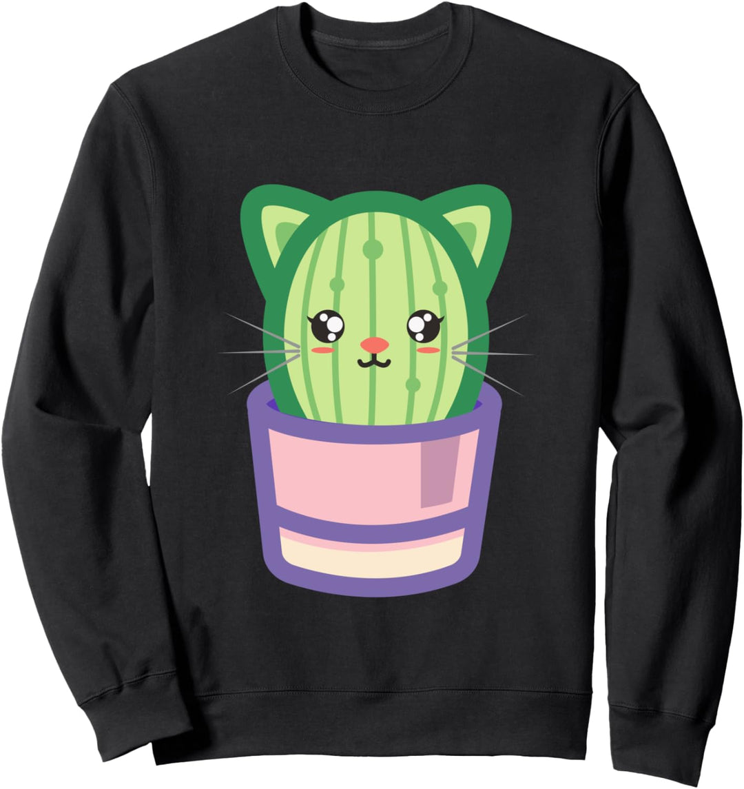Niedliche Katze Kaktus Kawaii Pflanze Sweatshirt
