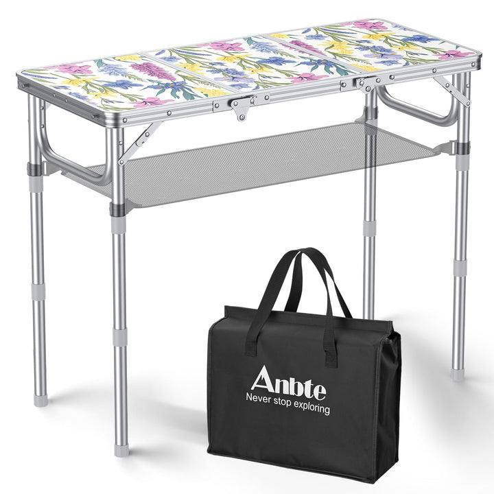 Anbte Campingtisch Klappbar 87x40cm Aluminium Silber-Rahmen Picknicktisch 3 Höhen Verstellbar 26/48/