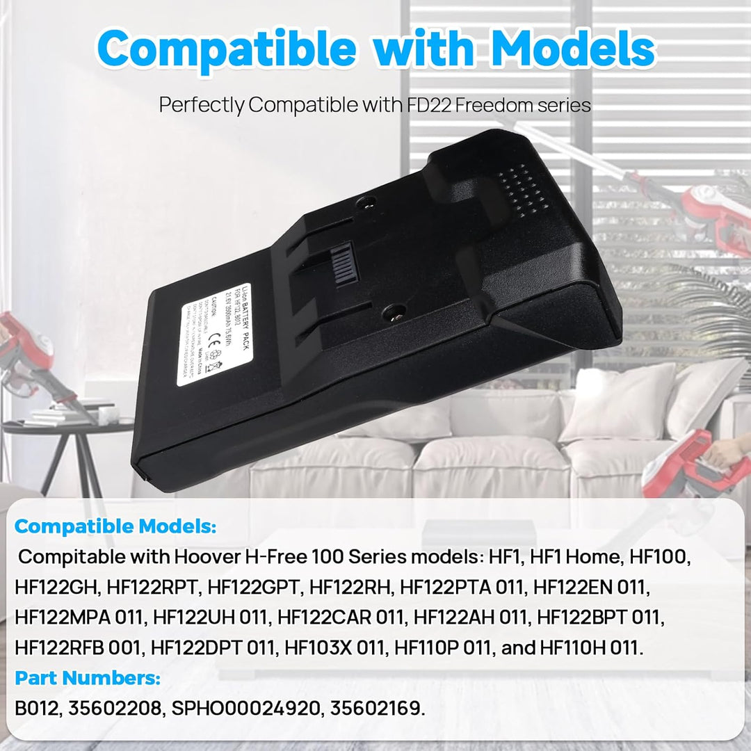 21,6V 3500mAh 35602208 B012 Akku Kompatibel mit Staubsauger Hoover H-Free 100 Series, HF122BAT, HF12