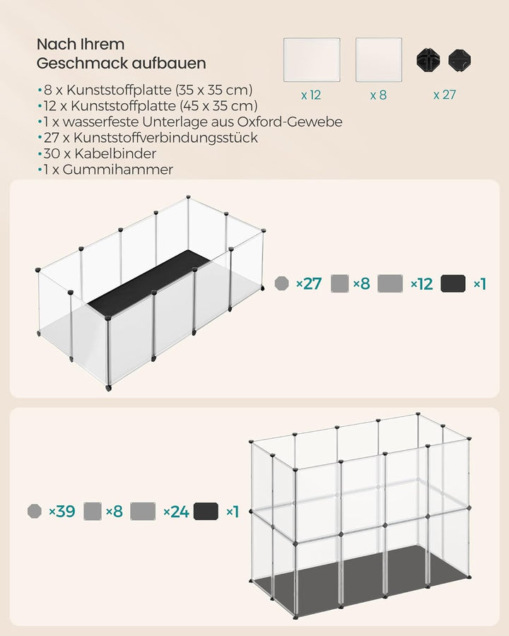 SONGMICS Kleintiergehege mit Bodenplatten, Laufstall mit Abnehmbarer und wasserfester Unterlage, Geh