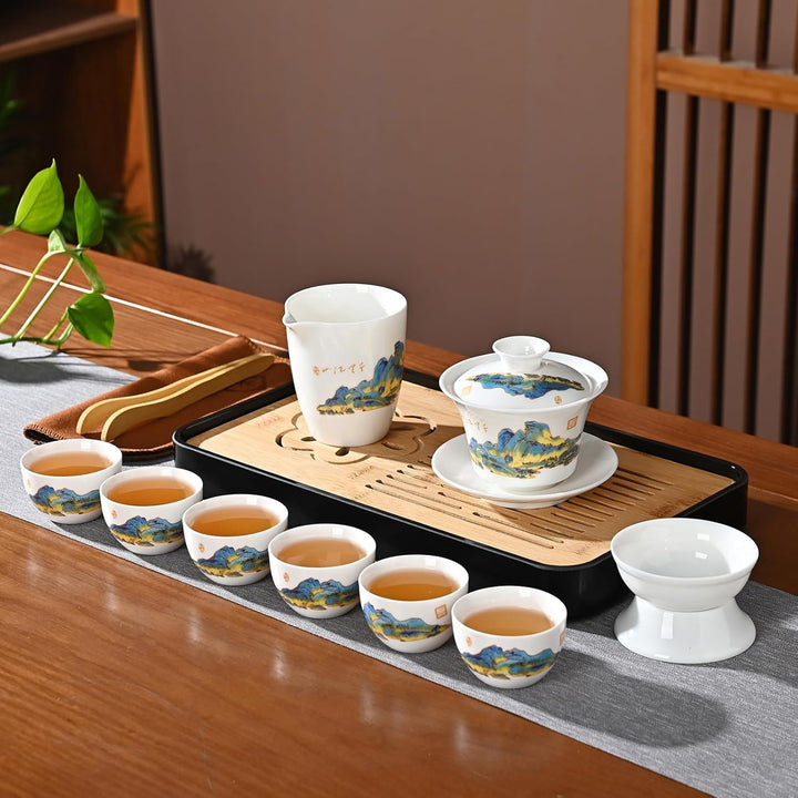 Chinesisches Teeset Traditionelles Chinesisches Kung-Fu-Teeset für Erwachsene, Gaiwan Teeset mit 6 T