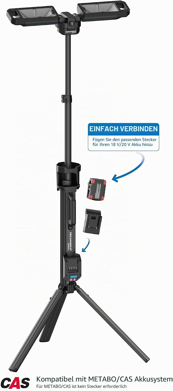 SCANGRIP Tower 8 Connect, Stativ mit LED-Strahlern 8000 Lumen und Universelles Stromversorgungssyste