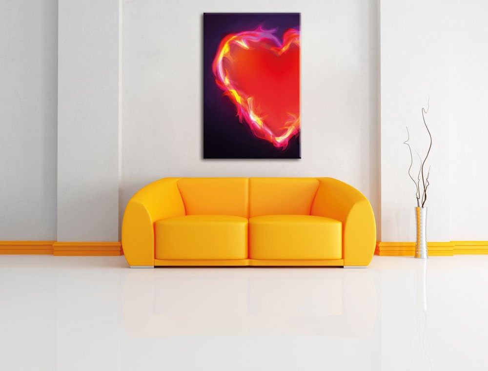 Pixxprint Herz aus Feuer, Format: 100x70 auf Leinwand, XXL riesige Bilder fertig gerahmt mit Keilrah