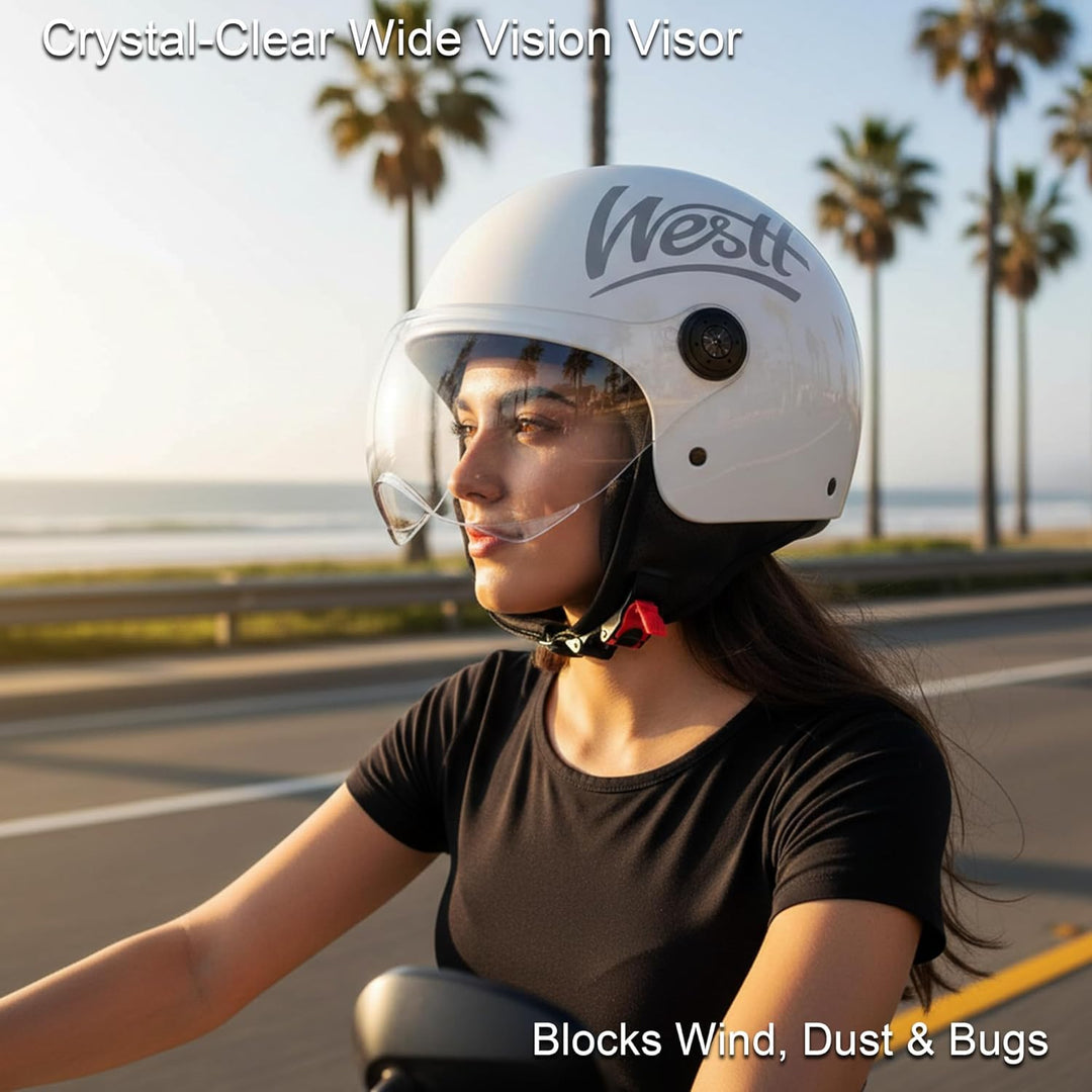 Westt Jethelm mit Visier Motorradhelm Herren Damen Helm Motorrad Roller Helm Mopedhelm Chopper Retro