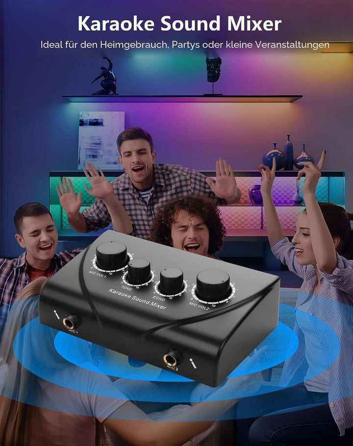 CERRXIAN Karaoke-Soundmixer, zwei Mikrofonanschlüsse mit Echo-Regler, kompatibel mit Fernseher, Comp