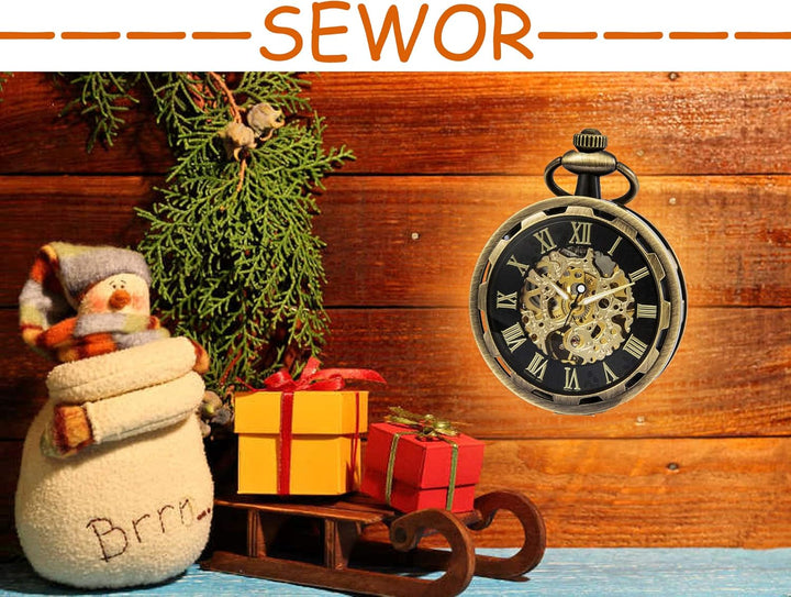 SEWOR Single Face Mechanische Handaufzugwerk Taschenuhr Gold Schwarz, Gold Schwarz