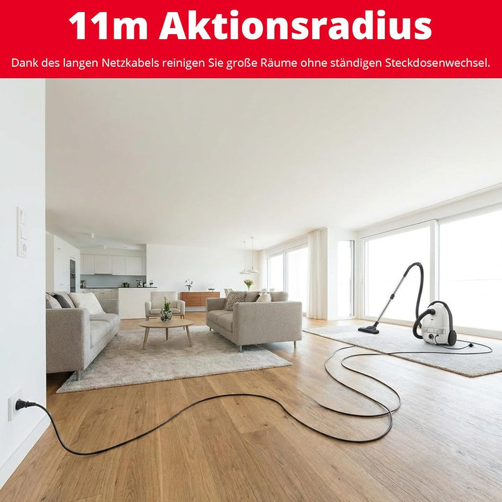 Trisa Bodenstaubsauger mit Beutel Comfort Clean – 11m Radius, HEPA-Filter & Stufenlose Saugkraft – L
