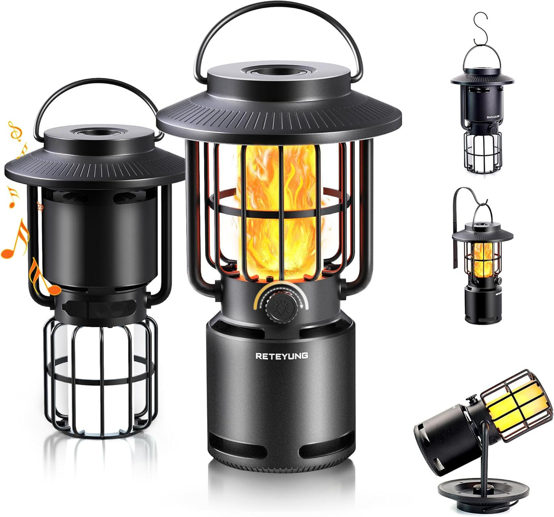 RETEYUNG Outdoor Bluetooth-Lautsprecher mit Flammenlicht,IP65 Wasserdichte Campinglampe,3 Beleuchtun