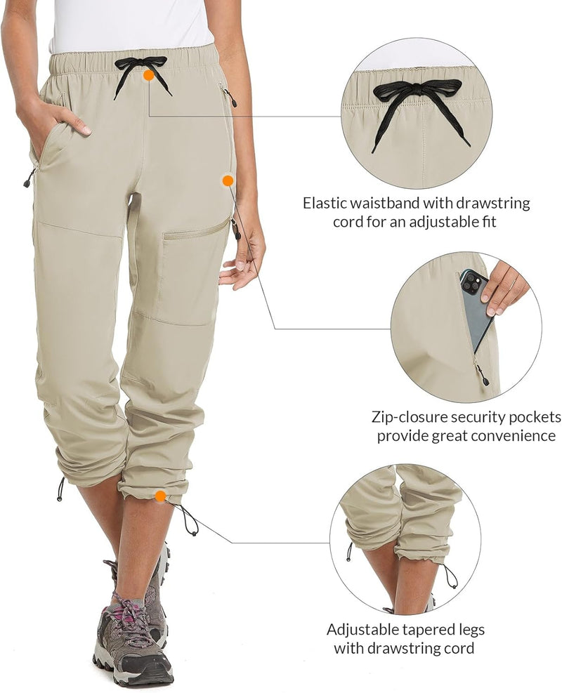 BALEAF Damen Outdoorhose Wanderhose Wasserdicht Schnelltrocknend Leicht Trekkinghose Capris UV Schut