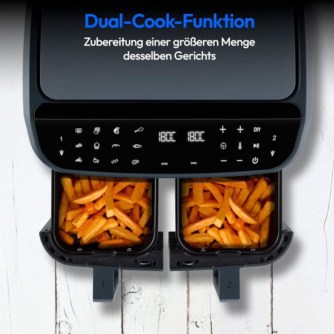 MEDION P20 XXL Heissluftfritteuse mit 2 Kammern (8,7 Liter, Airfryer, 2.600 Watt, Doppelkammer, 10 A
