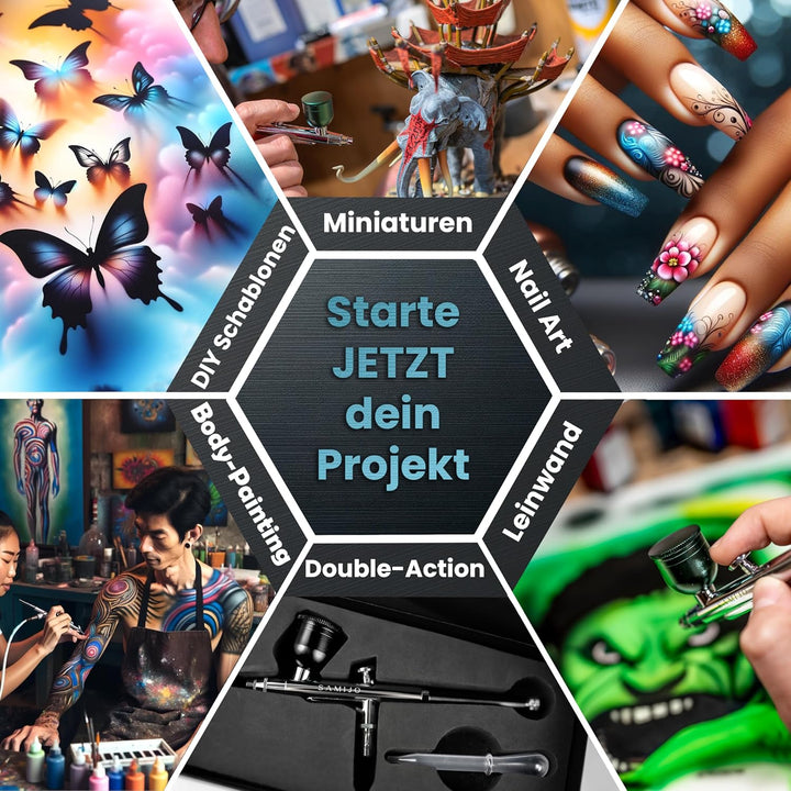 SAMIJO Airbrush Set mit Kompressor, leise, kompakt, vielseitig, Airbrush-Set für Einsteiger, inkl. [