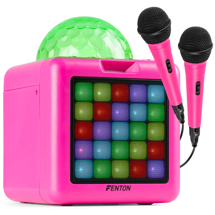 Fenton KAR15P Mobile Karaoke Maschine Kinder mit 2 Mikrofonen, Bluetooth, Akku, LED-Lichteffekte, Ec