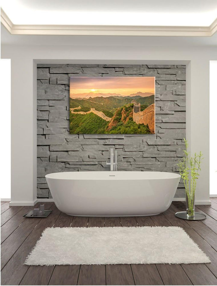 Chinesische Mauer, Format: 100x70 auf Leinwand, XXL riesige Bilder fertig gerahmt mit Keilrahmen, Ku