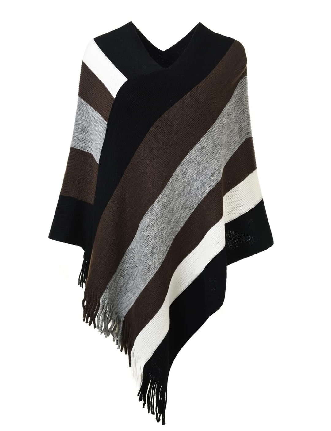 Ferand Damen Gestreifter Poncho Pullover Vielseitiger Schal zum Wickeln mit Fransen für Herbst und W
