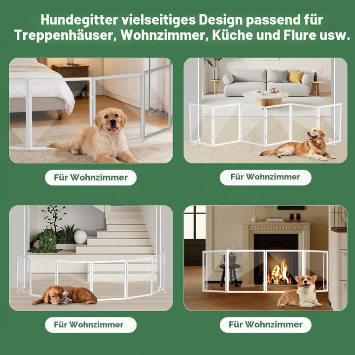 Xifamniy Freistehendes Holz-Hundegitter mit Acrylplatten, 62,5 cm Hoch, Metall-Stützfüssen, Klappbar