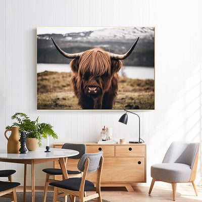 Hochlandrind Bild Leinwanddrucke,Nordic Highland Cow Bilder Druck auf Leinwand Schottisches Hochland