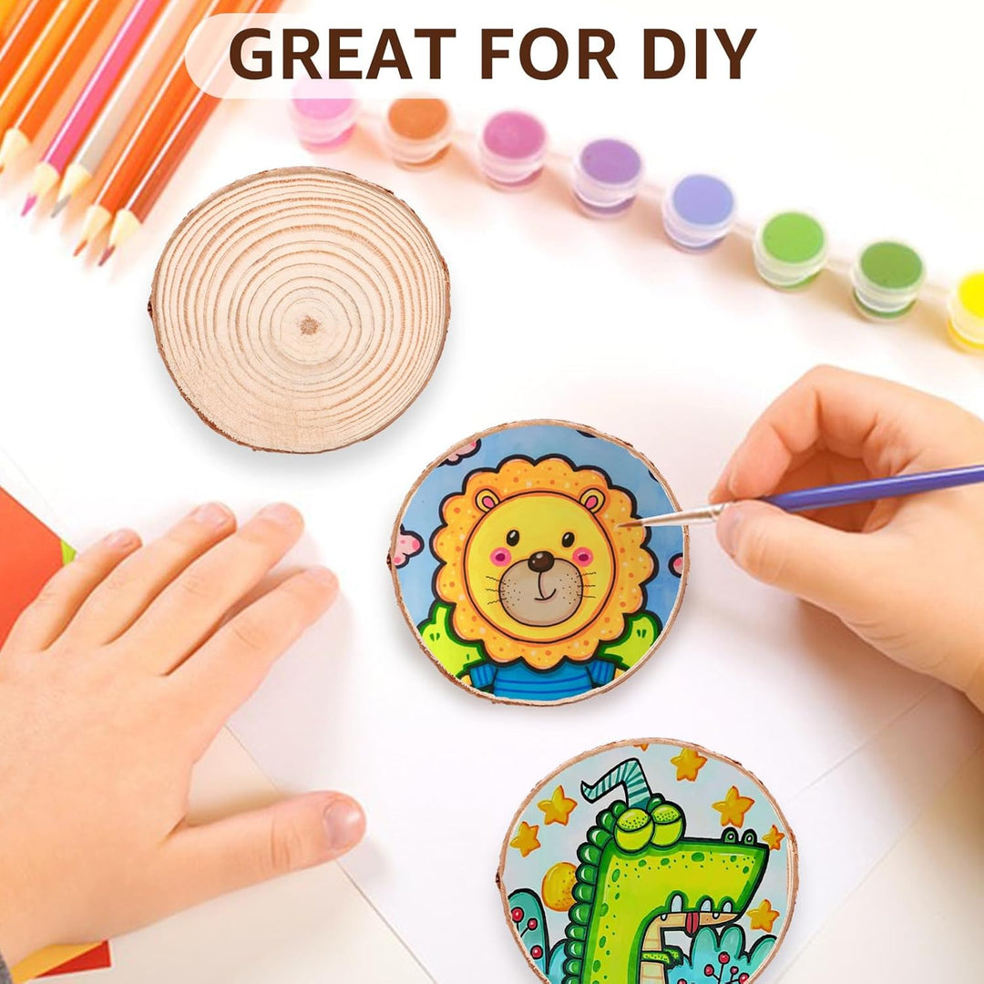 APACALI 50 Stück Holzscheiben zum Basteln, 6-7cm Baumscheiben, Kleine Baumscheiben zum Basteln mit R