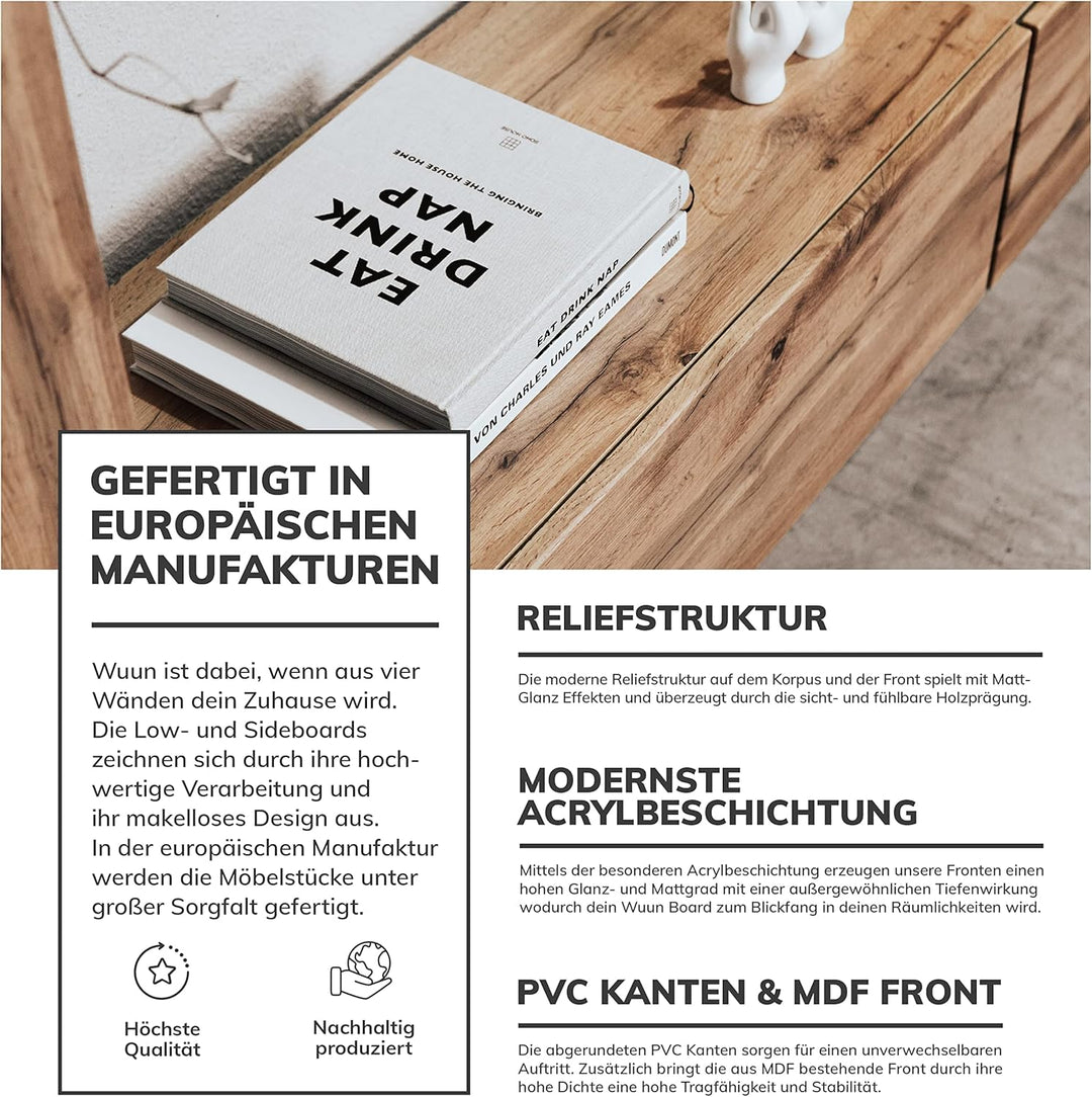 Wuun® TV Lowboard I 100cm-280cmI TV Board hängend Hängeschrank Wohnwand/Somero/Eiche 160 Eiche, 160